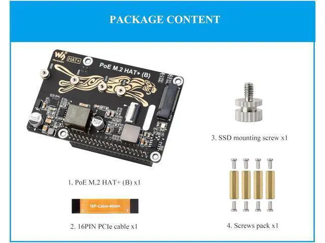 Alt view image 2 of 7 - PCIe to M.2 Adapter with PoE Function Compatible with Raspberry Pi 5, Pi 5 NVMe PoE HAT+ Support NVMe M.2 Solid State Drive SSD 2230/2242/2260/2280, High-Speed Reading/Writing