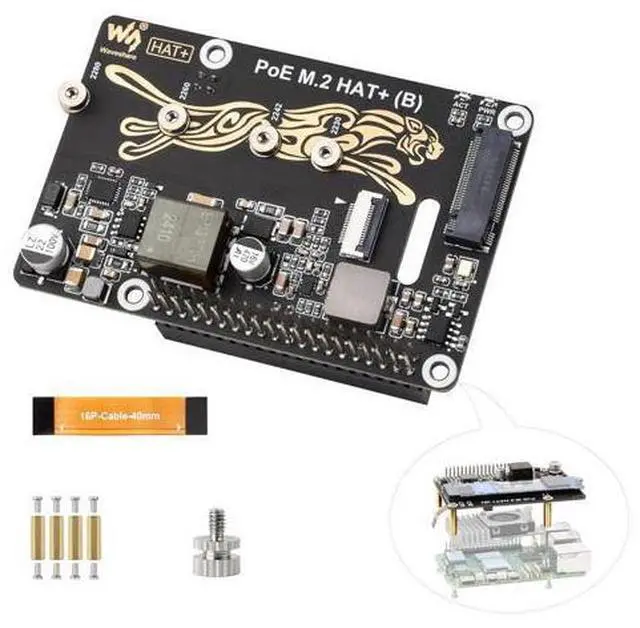 Main image of PCIe to M.2 Adapter with PoE Function Compatible with Raspberry Pi 5, Pi 5 NVMe PoE HAT+ Support NVMe M.2 Solid State Drive SSD 2230/2242/2260/2280, High-Speed Reading/Writing