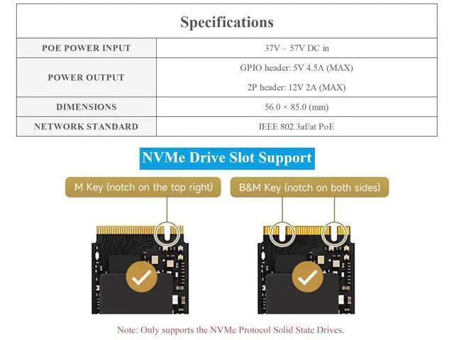 Alt view image 4 of 7 - PCIe to M.2 Adapter with PoE Function Compatible with Raspberry Pi 5, Pi 5 NVMe PoE HAT+ Support NVMe M.2 Solid State Drive SSD 2230/2242/2260/2280, High-Speed Reading/Writing