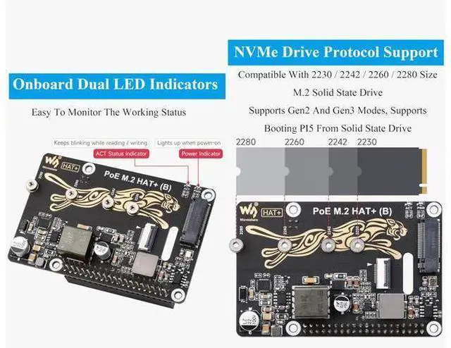 Alt view image 7 of 7 - PCIe to M.2 Adapter with PoE Function Compatible with Raspberry Pi 5, Pi 5 NVMe PoE HAT+ Support NVMe M.2 Solid State Drive SSD 2230/2242/2260/2280, High-Speed Reading/Writing