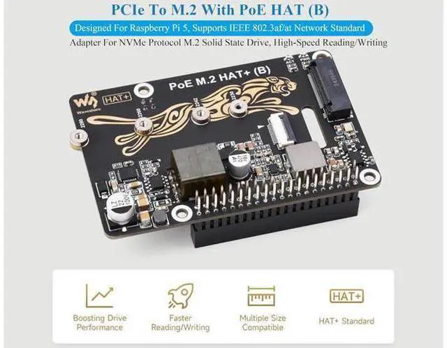Alt view image 3 of 7 - PCIe to M.2 Adapter with PoE Function Compatible with Raspberry Pi 5, Pi 5 NVMe PoE HAT+ Support NVMe M.2 Solid State Drive SSD 2230/2242/2260/2280, High-Speed Reading/Writing