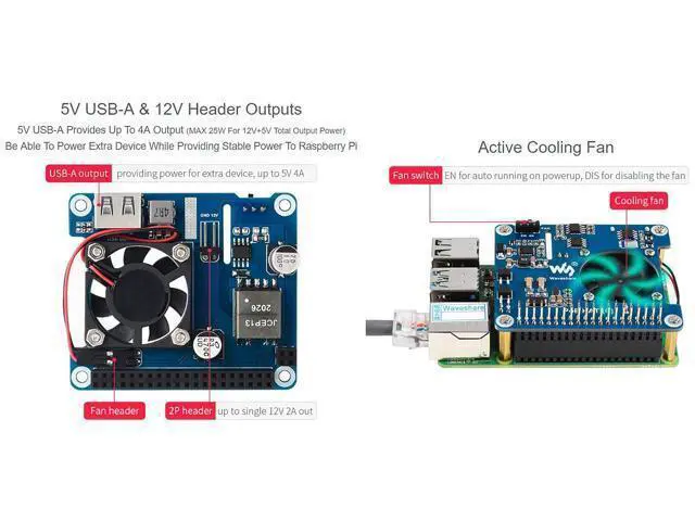 Alt view image 5 of 7 - POE HAT (C) for Raspberry Pi 4B/3B+, Power Over Ethernet HAT, Support IEEE 802.3af/at-Compliant Network,12V and 5V Power Outputs to Use More Peripherals