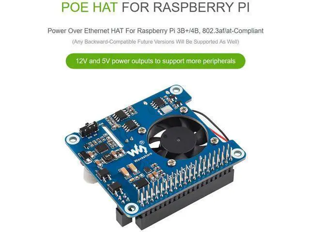 Alt view image 2 of 7 - POE HAT (C) for Raspberry Pi 4B/3B+, Power Over Ethernet HAT, Support IEEE 802.3af/at-Compliant Network,12V and 5V Power Outputs to Use More Peripherals