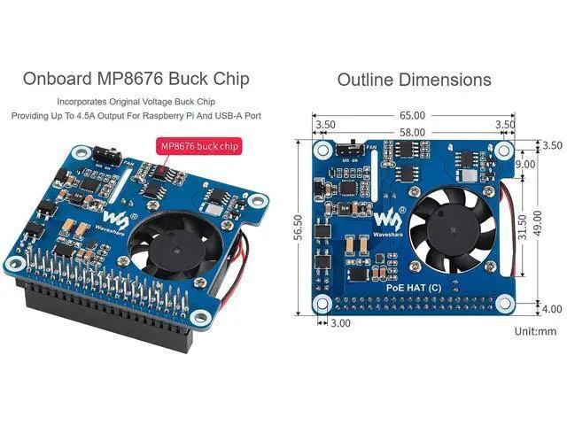 Alt view image 6 of 7 - POE HAT (C) for Raspberry Pi 4B/3B+, Power Over Ethernet HAT, Support IEEE 802.3af/at-Compliant Network,12V and 5V Power Outputs to Use More Peripherals