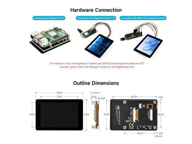 Alt view image 7 of 7 - 3.5inch Capacitive Touch Display, Compatible with Raspberry Pi 5/4B/3B, Pi Pico, IPS Panel, 320×480, 5-Point Touch, Immersion Gold Process, Toughened Glass Panel