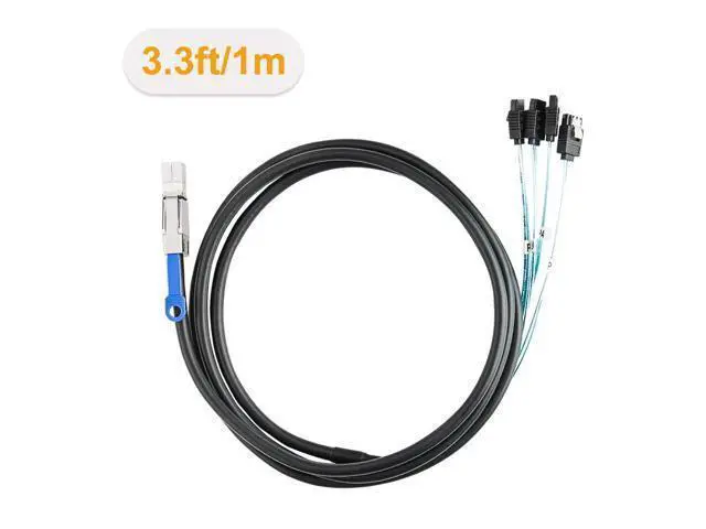 Alt view image 5 of 5 - SFF-8644 to 4 Sata 7 Pin Cable, External Mini SAS HD SFF-8644 to 4 Port SATA Cable, Hard Disk Data Server Raid Cable 1 Meter/ 3.3 FT