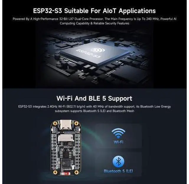 Alt view image 5 of 7 - ESP32-S3 1.47inch Touch Display Development Board, 172×320 Resolution, 262K Display Color, Supports 2.4GHz Wi-Fi/BLE 5, 240MHz LX7 Dual-core Processor, with Pinheader