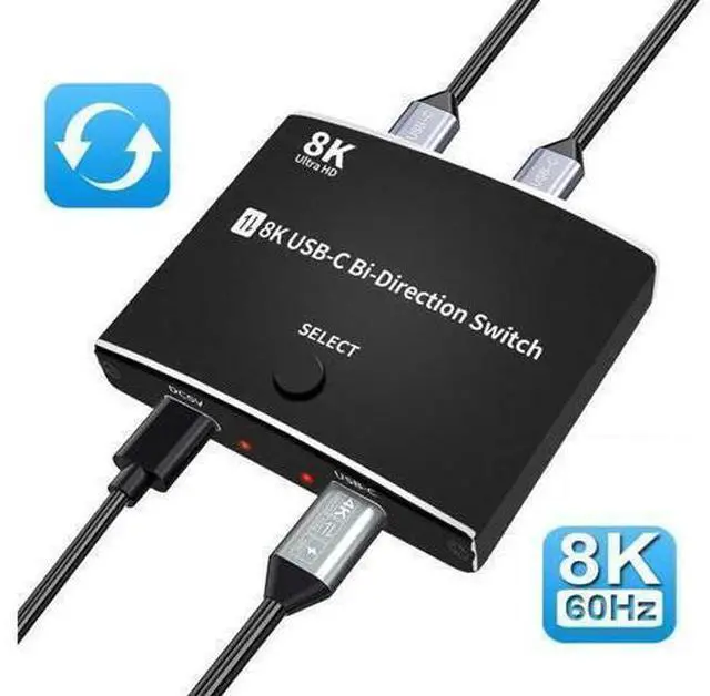 Main image of USB C Switch Selector Bi Direction USB C Switch 2 in 1 Out or 1 in 2 Splitter 8K@60Hz Video / 10Gbps Data Transfer,2 USB-C Cables Included for Monitor