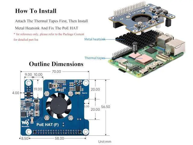 Alt view image 7 of 7 - Power Over Ethernet HAT PoE HAT with Metal Heatsink for Raspberry Pi 5, Onboard Cooling Fan, Supports 802.3af/at Network, 12V and 5V Power Outputs Easy for More Peripherals