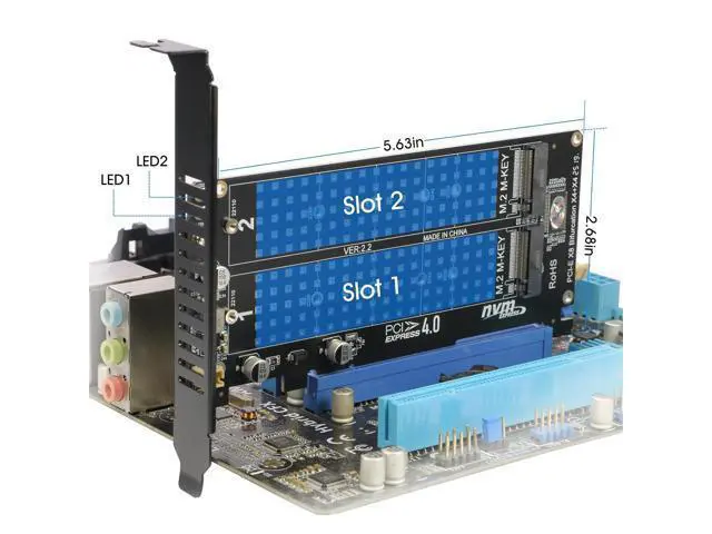 Alt view image 6 of 6 - Dual M.2 NVMe to PCIe Adapter, PCIe 4.0 x8 to 2-Port NVMe (M-Key) Slot Support SSD 22110/2280/2260/2242/2230 (PCIe Bifurcation Required)