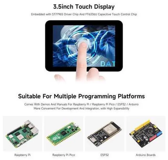 Alt view image 5 of 7 - 3.5inch Capacitive Touch Display Module, Compatible with Raspberry Pi 5/4B/3B/Zero/Zero W/Zero 2W/Pico W/WH/ ESP32 / Arduino,320×480 Resolution, IPS Display