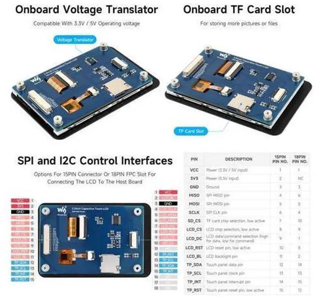 Alt view image 6 of 7 - 3.5inch Capacitive Touch Display Module, Compatible with Raspberry Pi 5/4B/3B/Zero/Zero W/Zero 2W/Pico W/WH/ ESP32 / Arduino,320×480 Resolution, IPS Display