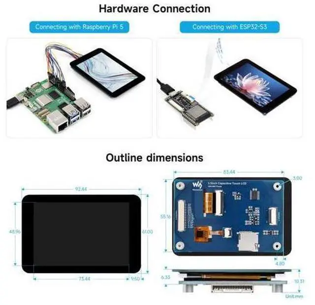 Alt view image 7 of 7 - 3.5inch Capacitive Touch Display Module, Compatible with Raspberry Pi 5/4B/3B/Zero/Zero W/Zero 2W/Pico W/WH/ ESP32 / Arduino,320×480 Resolution, IPS Display