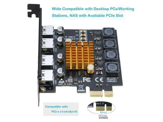 Alt view image 3 of 7 - USB 3.0 PCIe Card 4-Port PCI Express x1 to USB 3.0 Expansion Adapter Internal USB3 HUB on PC for Win 11/10 (No Additional Power Required)