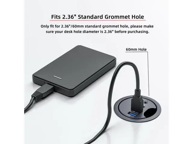 Alt view image 3 of 7 - USB 3.0 Flush Mount Desktop HUB,2 USB 3.0 Port/1 USB C Port HUB Grommet Hole 2.36"(60mm) with 3.5mm Audio Port