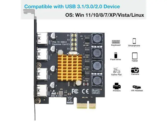 Alt view image 5 of 7 - USB 3.0 PCIe Card 4-Port PCI Express x1 to USB 3.0 Expansion Adapter Internal USB3 HUB on PC for Win 11/10 (No Additional Power Required)