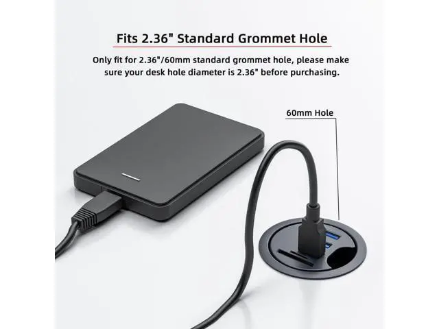 Alt view image 4 of 7 - USB 3.0 Flush Mount Desktop HUB,2 USB 3.0 Port/1 USB C Port HUB Grommet Hole 2.36"(60mm) with SD/TF Card Reader Port