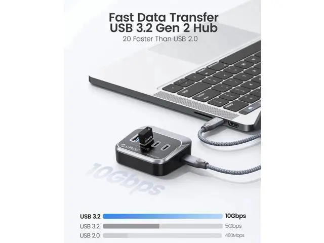 Alt view image 5 of 7 - USB Hub 10Gbps with 2 USB A Ports+2 USB C Ports, USB 3.2 Gen 2 Hub with 1.64Ft USB-C Cable and USB-A Adapter USB Splitter for iMac, MacBooks, Mac mini