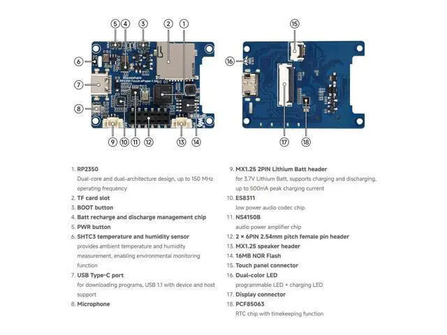 Alt view image 7 of 7 - RP2350A 1.54inch E-Paper Display Development Board, 200 × 200 Resolution, Dual-core & Dual-Architecture, 12 × Programmable I/O (PIO) State Machines, with Touch Control, No Batt