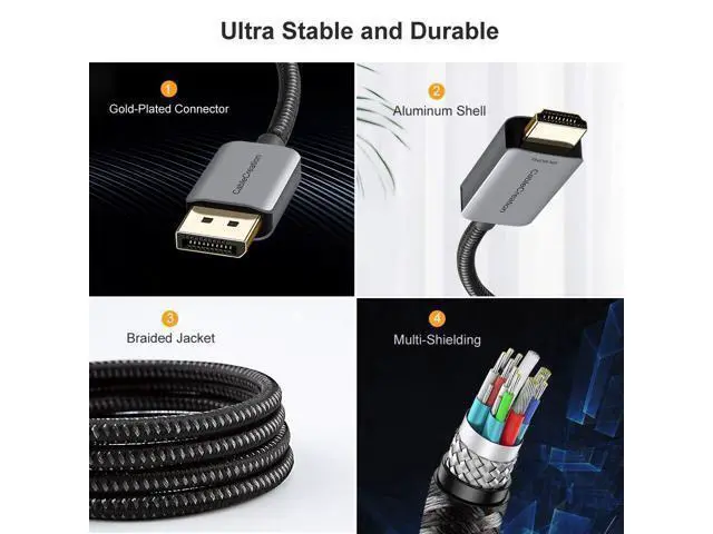 Alt view image 6 of 7 - Active DP to HDMI Cable HDR 4K@60Hz 2K@144Hz 1080P@144Hz, 8FT Unidirectional DisplayPort to HDMI Monitor Cable, DP 1.4 to HDMI 4K Braided, Support Eyefinity Multi-Display, Aluminum