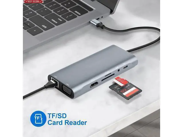 Alt view image 4 of 5 - USB C To Ethernet Adapter 4K Docking Station Usb c To HDTV Adapter Lightning Converter PD Charging 11 in 1