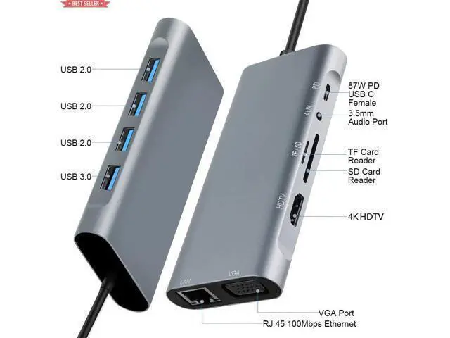 Alt view image 5 of 5 - USB C To Ethernet Adapter 4K Docking Station Usb c To HDTV Adapter Lightning Converter PD Charging 11 in 1