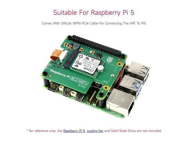 Alt view image 4 of 7 - PCIe to M.2 HAT Package A, Compatible with Raspberry Pi 5, High-Speed Reading/Writing, HAT + Standard, Supports NVMe Protocol M.2 Solid State Drive, Comes with a Pi5 Cooler