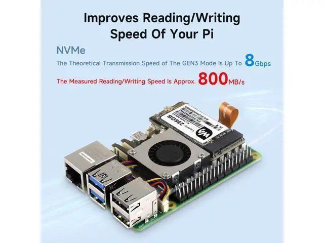 Alt view image 4 of 7 - PCIe to M.2 Adapter Board (E), Compatible with Raspberry Pi 5, with Cooling Fan, Support 2242/2230 Size NVMe Protocol M.2 S S D, 8Gbps Data Rate, High-Speed Reading/Writing