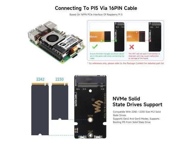 Alt view image 6 of 7 - PCIe to M.2 Adapter Board (E), Compatible with Raspberry Pi 5, with Cooling Fan, Support 2242/2230 Size NVMe Protocol M.2 S S D, 8Gbps Data Rate, High-Speed Reading/Writing
