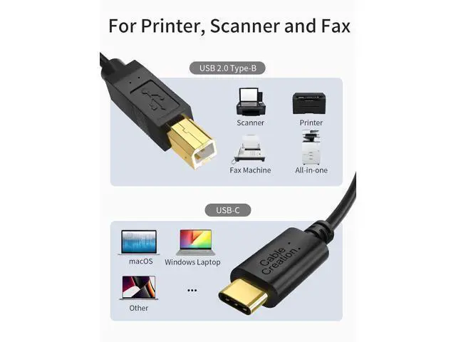 Alt view image 6 of 7 - USB C to USB B Printer Cable - 6.6 FT/3Pack, Compatible with MacBook Pro, Air, MIDI Cable for Yamaha, Casio Digital Piano, DJ Controller - Black