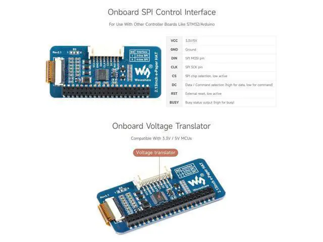 Alt view image 6 of 7 - 2.13inch E-Ink Display HAT V4 Version Compatible with Raspberry Pi Raspberry Pi 5/4B/3B/Zero/Zero W/Zero 2W/Pico/Pico W/Pico WH, 250x122 Resolution SPI Interface Supports Partial Refresh