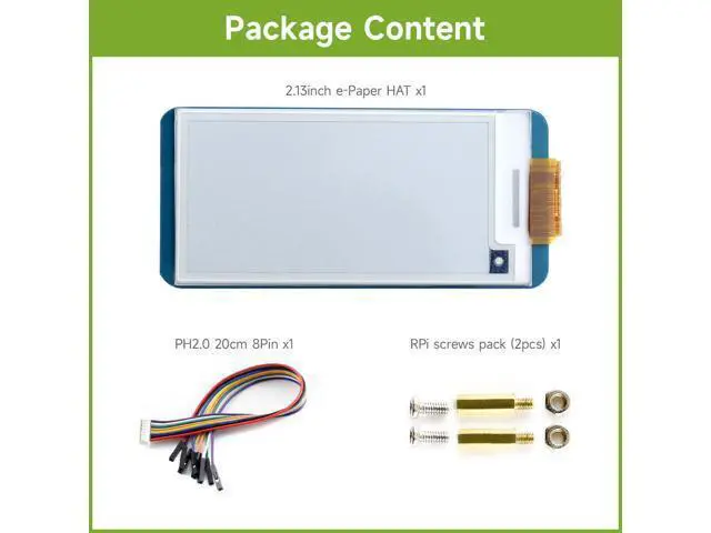 Alt view image 2 of 7 - 2.13inch E-Ink Display HAT V4 Version Compatible with Raspberry Pi Raspberry Pi 5/4B/3B/Zero/Zero W/Zero 2W/Pico/Pico W/Pico WH, 250x122 Resolution SPI Interface Supports Partial Refresh