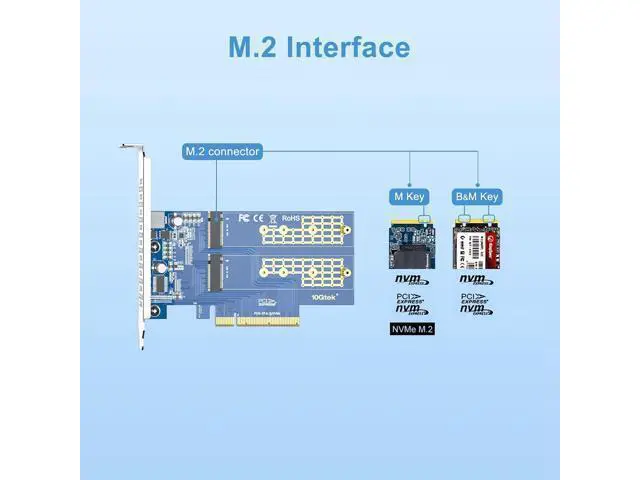 Alt view image 3 of 6 - Dual M.2 NVMe SSD PCIe 3.0 X8 Adapter Card, Supports M Key 2230/2242/2260/2280, Requires Motherboard BIOS Bifurcation, 32Gbps High Speed, Plug & Play