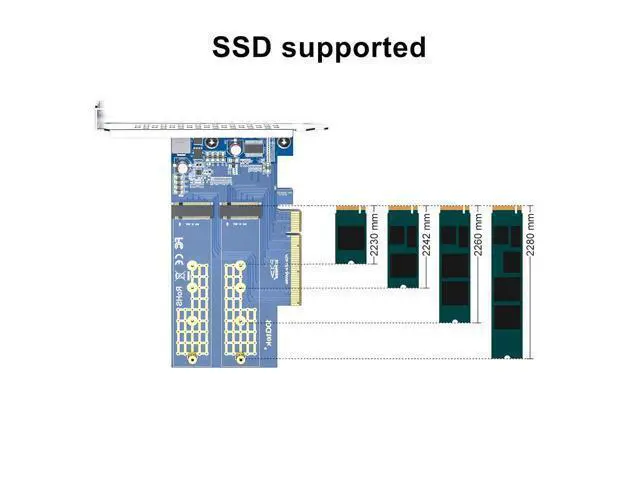 Alt view image 4 of 6 - Dual M.2 NVMe SSD PCIe 3.0 X8 Adapter Card, Supports M Key 2230/2242/2260/2280, Requires Motherboard BIOS Bifurcation, 32Gbps High Speed, Plug & Play