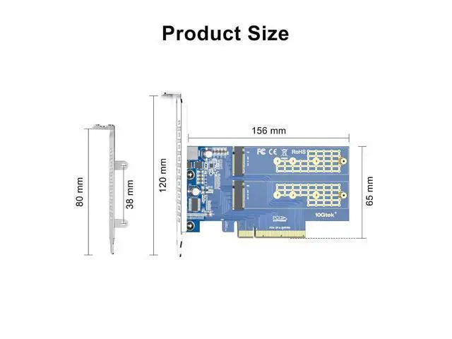 Alt view image 5 of 6 - Dual M.2 NVMe SSD PCIe 3.0 X8 Adapter Card, Supports M Key 2230/2242/2260/2280, Requires Motherboard BIOS Bifurcation, 32Gbps High Speed, Plug & Play