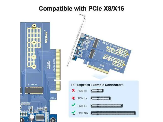 Alt view image 2 of 6 - Dual M.2 NVMe SSD PCIe 3.0 X8 Adapter Card, Supports M Key 2230/2242/2260/2280, Requires Motherboard BIOS Bifurcation, 32Gbps High Speed, Plug & Play