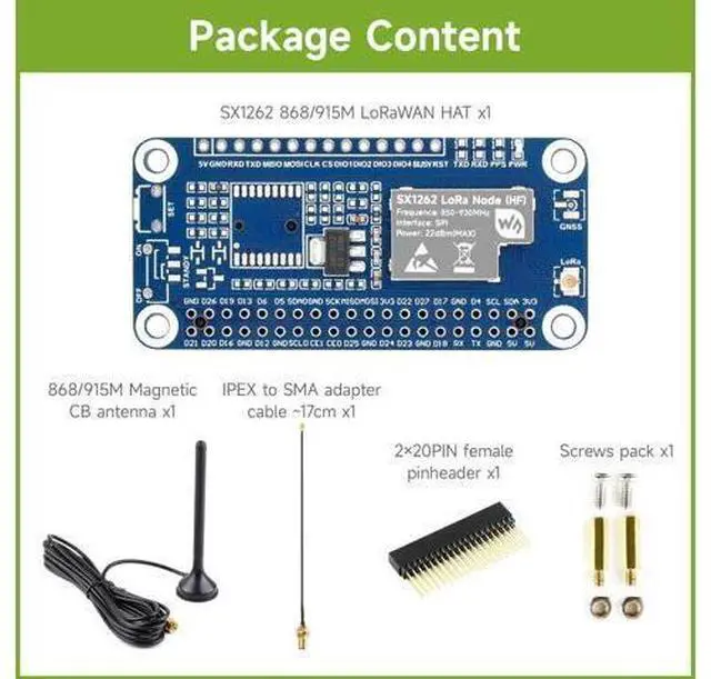 Alt view image 2 of 7 - SX1262 LoRaWAN Node Module Expansion Board, Compatible with Raspberry Pi 4B/3B/Zero/Zero W/Zero 2W, Pico/Pico W, with Magnetic CB Antenna-868/915M Frequency