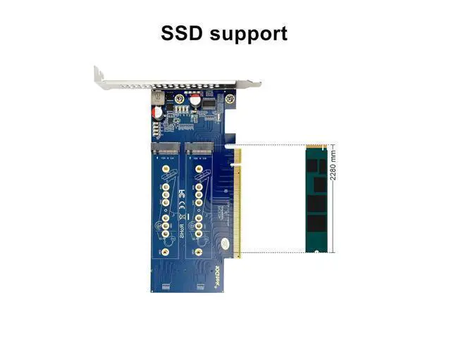 Alt view image 2 of 7 - 4-Port PCIe 3.0 x16 NVMe M.2 SSD Adapter Card M-Key, Quad M.2 2280 SSD Expansion, Backward Compatible with PCIe 2.0/1.0, Requires BIOS Bifurcation