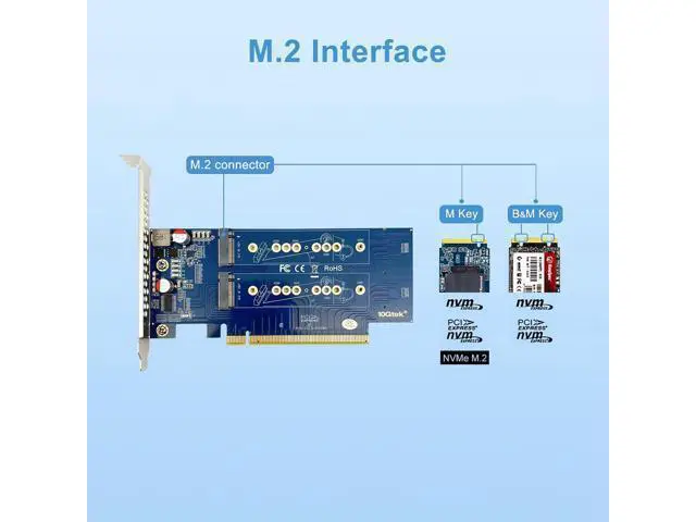 Alt view image 3 of 7 - 4-Port PCIe 3.0 x16 NVMe M.2 SSD Adapter Card M-Key, Quad M.2 2280 SSD Expansion, Backward Compatible with PCIe 2.0/1.0, Requires BIOS Bifurcation