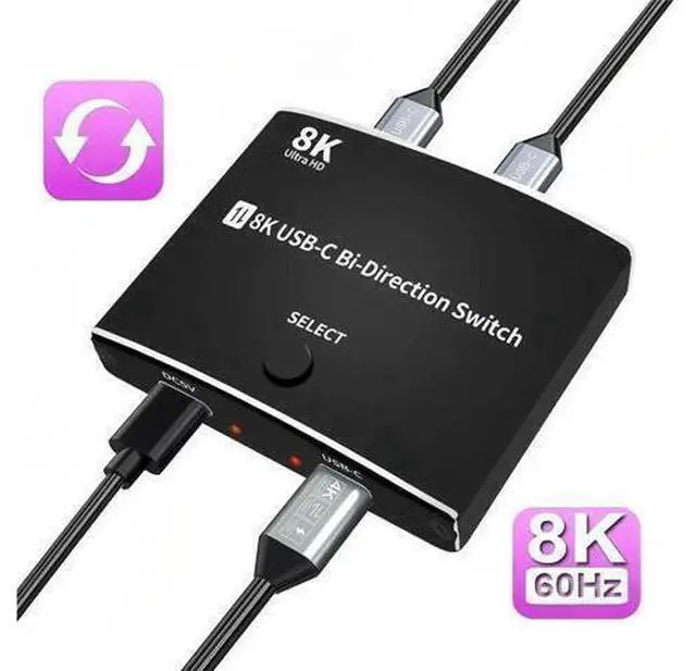Main image of KVM USB C Two-Way Switch 1X2/2X1 USB 3.2 Splitter Data Video Switcher 8K @60Hz PD 100W for PC Monitor