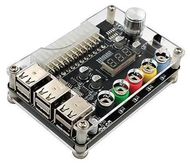 Main image of 24 Pins ATX Power Supply Breakout Board and Acrylic Case Kit Module Adapter PC Power Connector Support 3.3V/5V/12V 1.8V-10.8V(ADJ) (1piece Black)