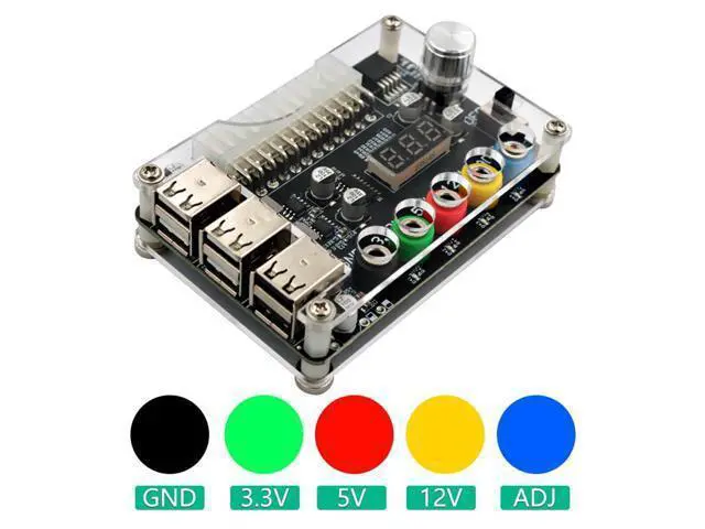 Alt view image 5 of 7 - 24 Pins ATX Power Supply Breakout Board and Acrylic Case Kit Module Adapter PC Power Connector Support 3.3V/5V/12V 1.8V-10.8V(ADJ) (1piece Black)