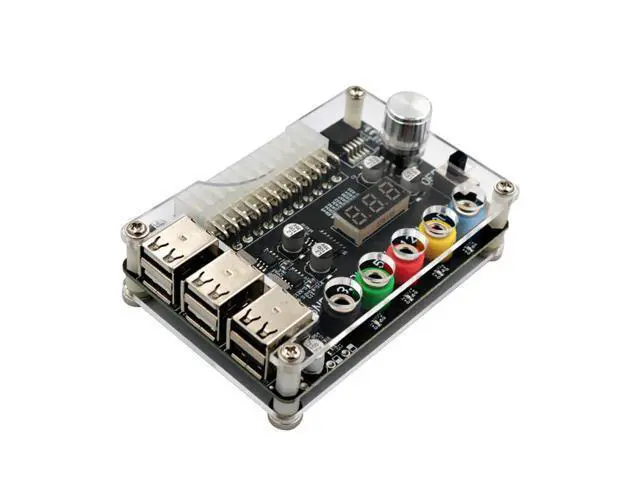 Alt view image 6 of 7 - 24 Pins ATX Power Supply Breakout Board and Acrylic Case Kit Module Adapter PC Power Connector Support 3.3V/5V/12V 1.8V-10.8V(ADJ) (1piece Black)