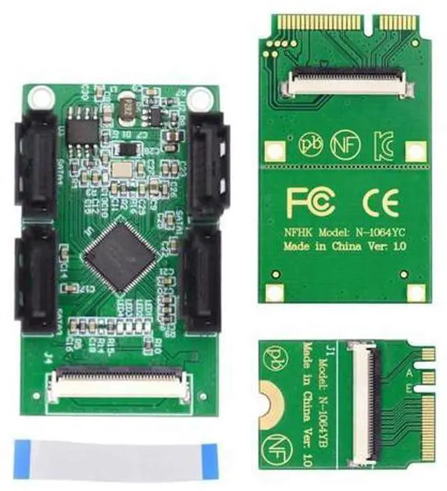 Main image of Mini PCI-E/M.2(A+E Key) to 4 SATA 3.0 Extension Card Adapter for Motherboard SATA Hard Drive Port Extension with 10cm Flat Cable