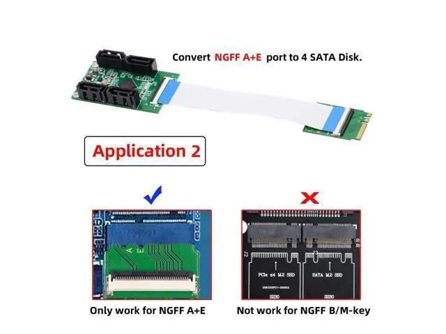 Alt view image 3 of 7 - Mini PCI-E/M.2(A+E Key) to 4 SATA 3.0 Extension Card Adapter for Motherboard SATA Hard Drive Port Extension with 10cm Flat Cable