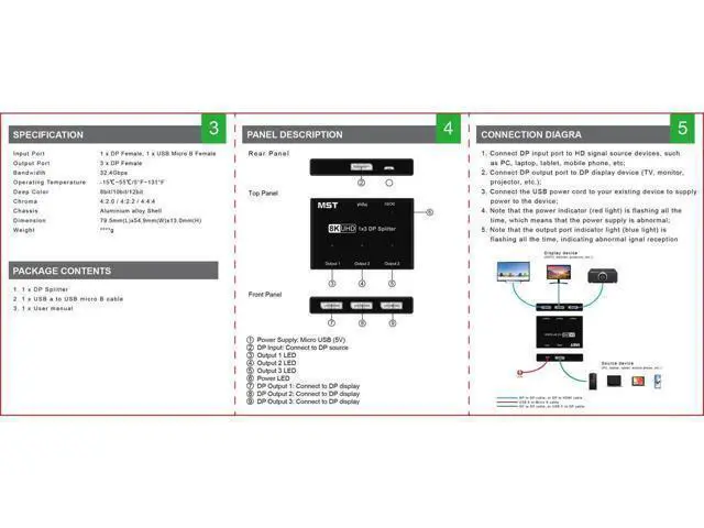 Alt view image 6 of 7 - 8K 1X3 DP Splitter 8K30Hz 4K120Hz 4K144Hz Displayport1.4 MST Hub for 1 Port Ultra HD to 3 Port DP Screen Display At The Same Time