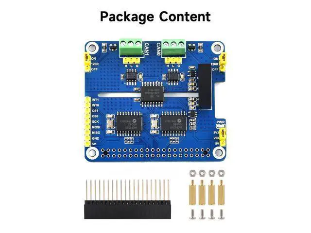 Alt view image 2 of 7 - 2-Channel Isolated CAN Bus Expansion HAT, Compatible with Raspberry Pi 5/4B/3B/Zero/Zero W/Zero 2W/Pico/Pico W/Pico WH,MCP2515 + SN65HVD230 Dual Chips Solution, Multi Protection Circuits