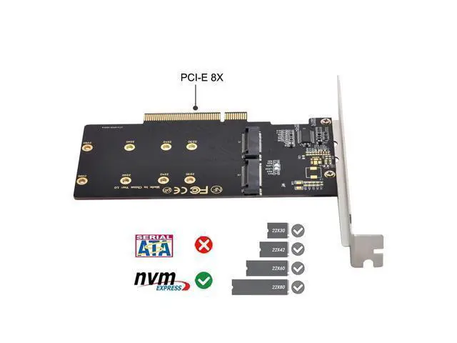 Alt view image 4 of 7 - Dual M.2 to PCIe 3.0 X8 Adapter, Dual NVME/AHCI SSD to PCI Express Expansion Card Adapter with 12cm Slot Bracket