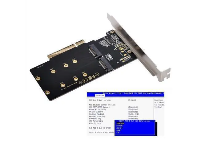 Alt view image 5 of 7 - Dual M.2 to PCIe 3.0 X8 Adapter, Dual NVME/AHCI SSD to PCI Express Expansion Card Adapter with 12cm Slot Bracket