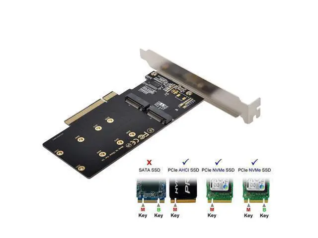 Alt view image 7 of 7 - Dual M.2 to PCIe 3.0 X8 Adapter, Dual NVME/AHCI SSD to PCI Express Expansion Card Adapter with 12cm Slot Bracket